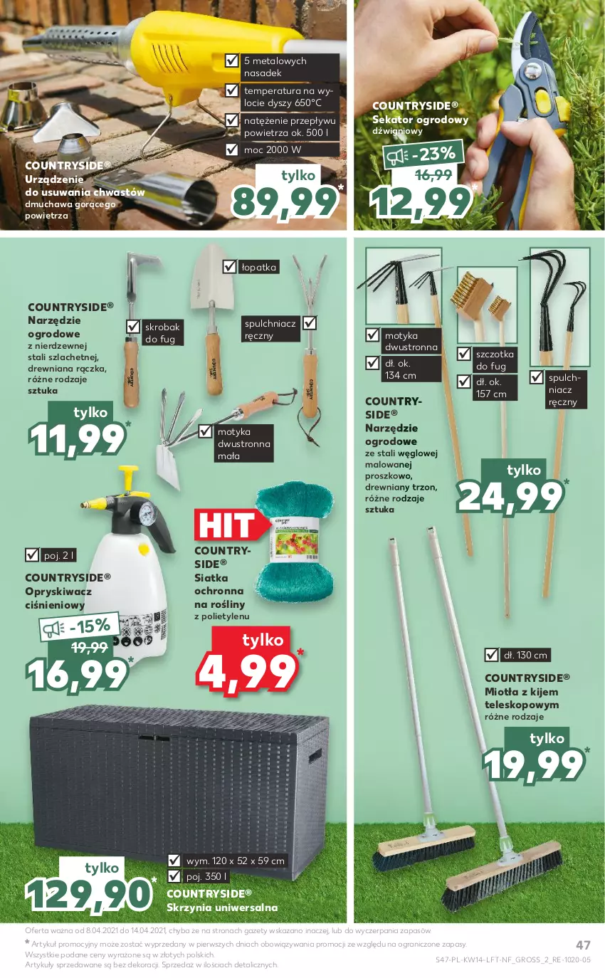 Gazetka promocyjna Kaufland - OFERTA TYGODNIA - ważna 08.04 do 14.04.2021 - strona 47 - produkty: Dźwig, Gra, Kije, Miotła, Sekator, Siatka, Szczotka, Teleskop