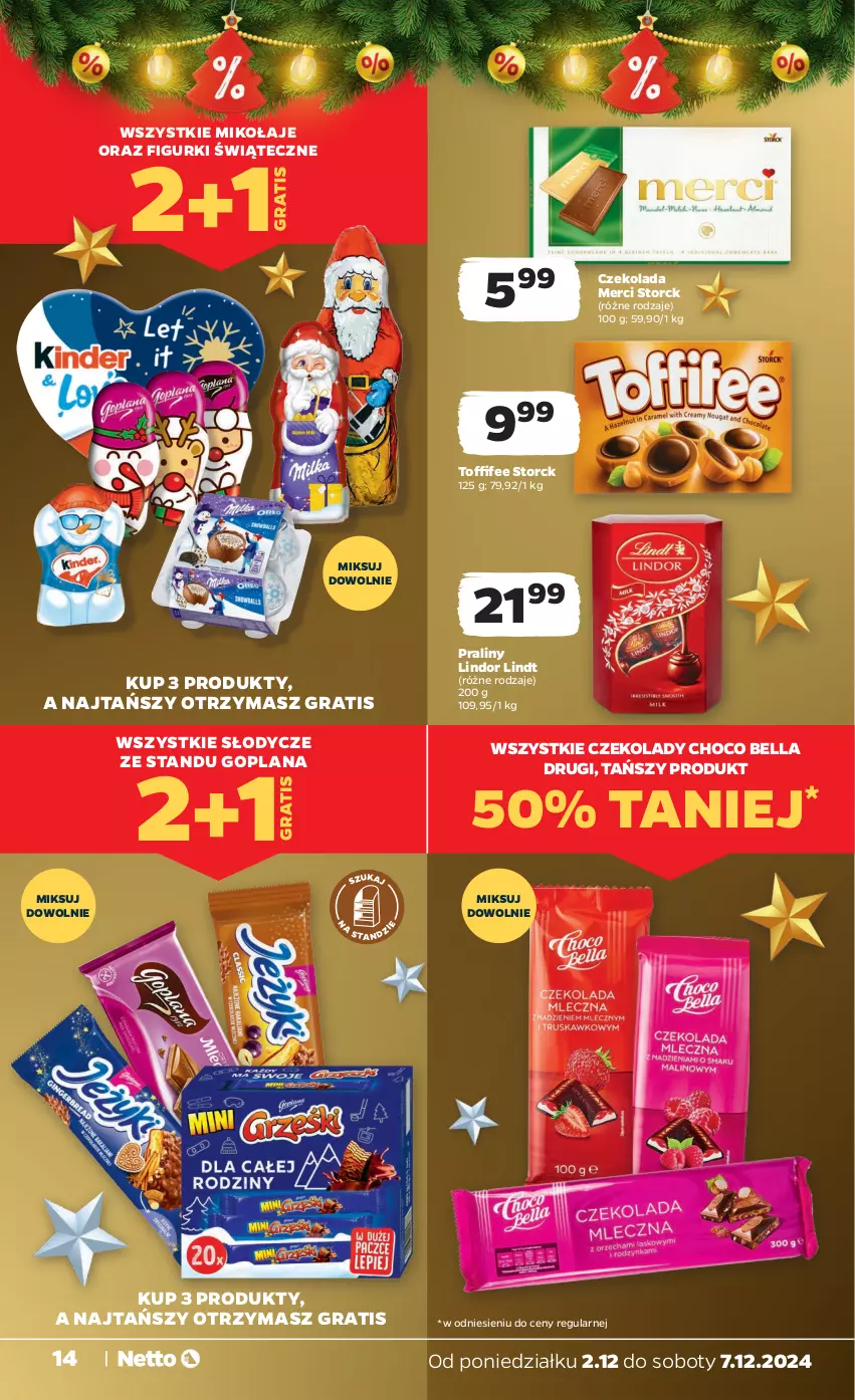 Gazetka promocyjna Netto - Od Poniedziałku - ważna 02.12 do 07.12.2024 - strona 14 - produkty: Bell, Bella, Czekolada, Goplana, Gra, LANA, Lindor, Lindt, Merci, Praliny, Toffifee