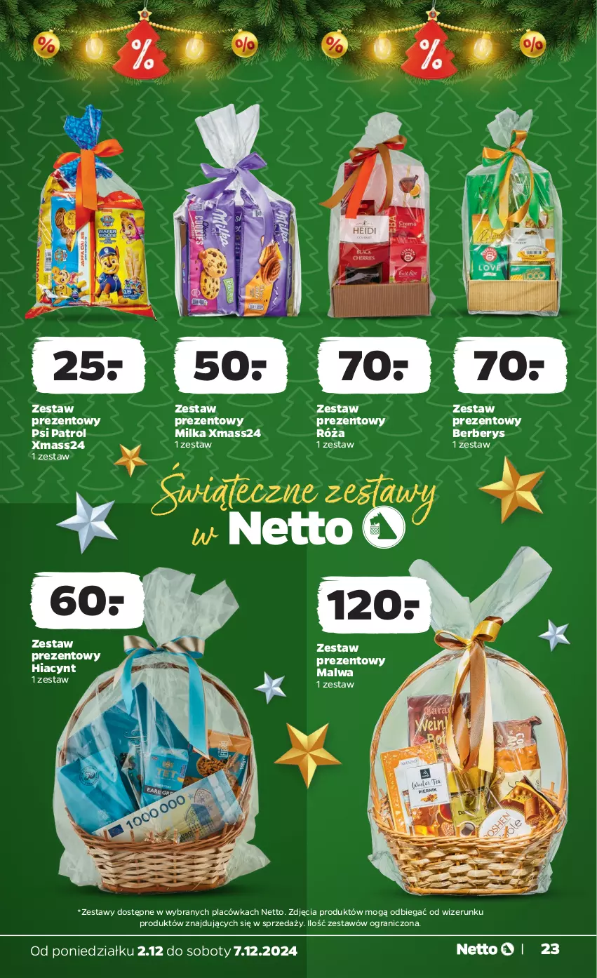 Gazetka promocyjna Netto - Od Poniedziałku - ważna 02.12 do 07.12.2024 - strona 23 - produkty: Gra, Hiacynt, Milka, Psi Patrol, Róża, Zestaw prezentowy