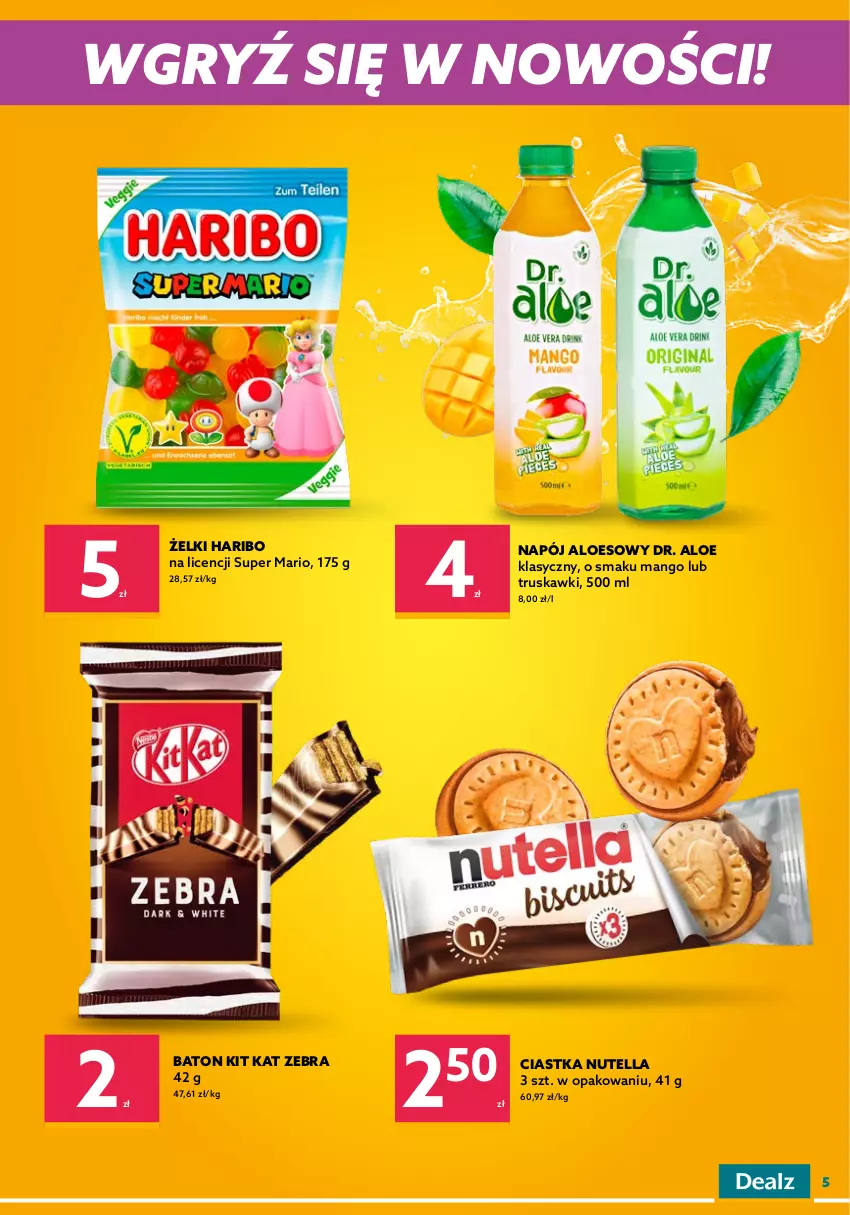 Gazetka promocyjna Dealz - NOWA GAZETKADEALMAGEDON! ATAK NISKICH CEN! - ważna 24.08 do 06.09.2022 - strona 5 - produkty: Baton, Ciastka, Deser, Donut, Gry, Haribo, Herbata, Kawa, Kawa ziarnista, Kit Kat, Mango, Napój, Nutella, Nuty, Ser, Tchibo, Teekanne, Tonik, Truskawki, Wafle