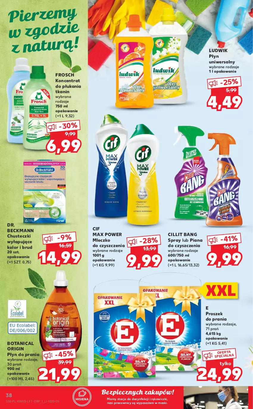 Gazetka promocyjna Kaufland - OFERTA TYGODNIA - ważna 20.01 do 26.01.2022 - strona 38 - produkty: Chusteczki, Cif, Cillit Bang, Frosch, Gin, Ludwik, Mleczko, Piec, Płyn do prania, Proszek do prania