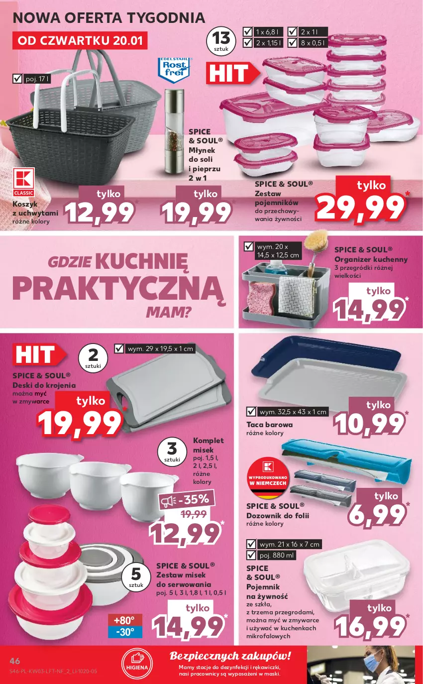 Gazetka promocyjna Kaufland - OFERTA TYGODNIA - ważna 20.01 do 26.01.2022 - strona 46 - produkty: Dozownik, Fa, Kosz, Młynek, Organizer, Piec, Pieprz, Pojemnik, Ser, Taca