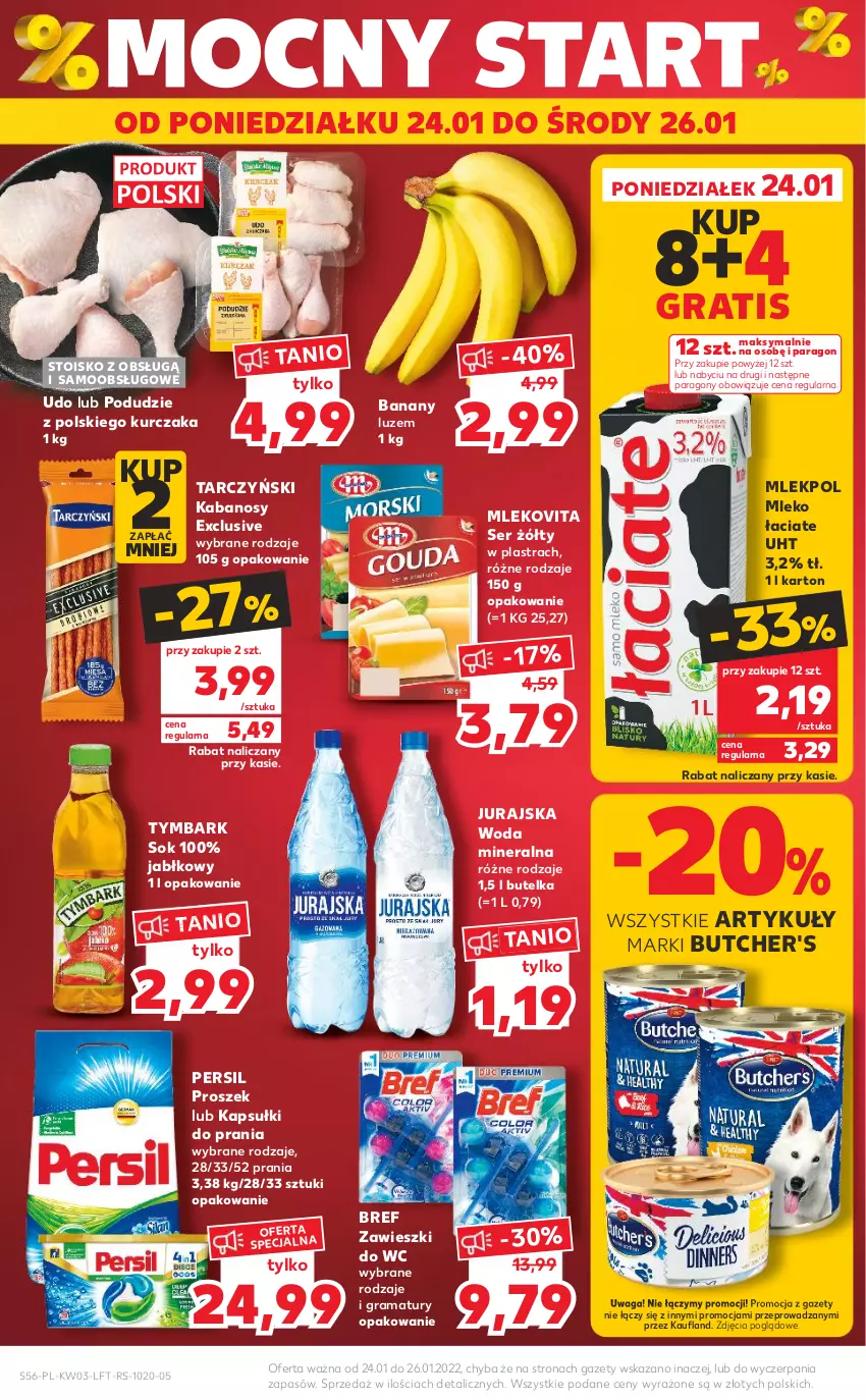 Gazetka promocyjna Kaufland - OFERTA TYGODNIA - ważna 20.01 do 26.01.2022 - strona 56 - produkty: Banany, Bref, Butcher's, Gra, Kabanos, Kapsułki do prania, Kurczak, Mleko, Mlekovita, Persil, Rama, Ser, Sok, Tarczyński, Tymbark, Waga, Woda, Woda mineralna, Zawieszki