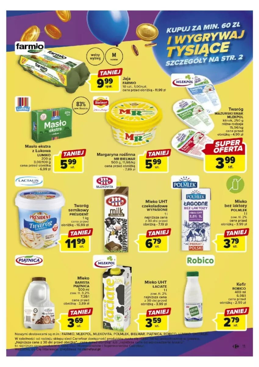 Gazetka promocyjna Carrefour - ważna 17.10 do 21.10.2023 - strona 3 - produkty: BIC, Fa, Kefir, Margaryna, Masło, Mleko, Mlekovita, Piątnica, POLMLEK, Robico, Ser, Twaróg