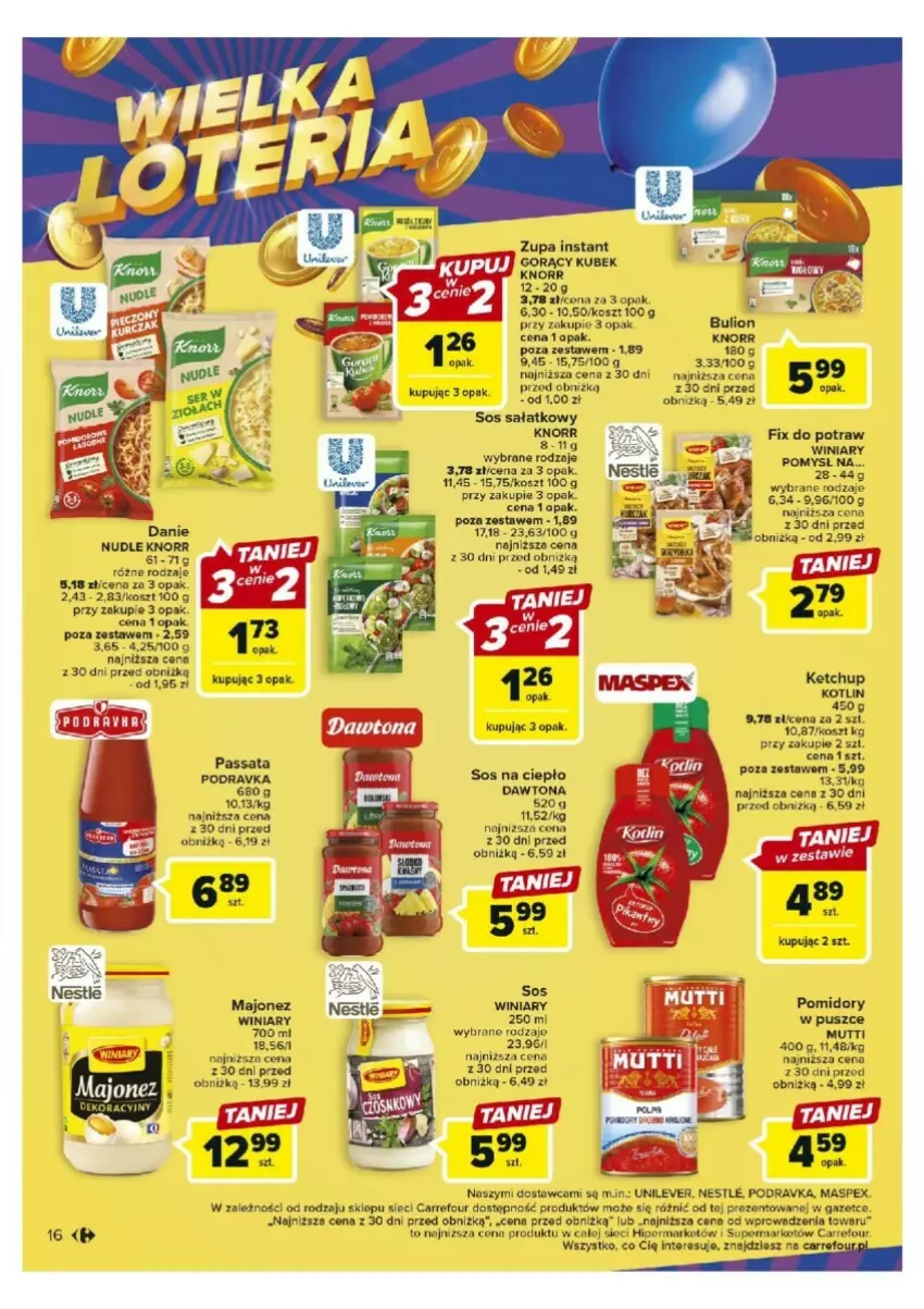 Gazetka promocyjna Carrefour - ważna 17.10 do 21.10.2023 - strona 8 - produkty: Bulion, Dawtona, Ketchup, Knorr, Kosz, Kotlin, Lion, Majonez, Podravka, Pomidory, Sałat, Sos, Winiary