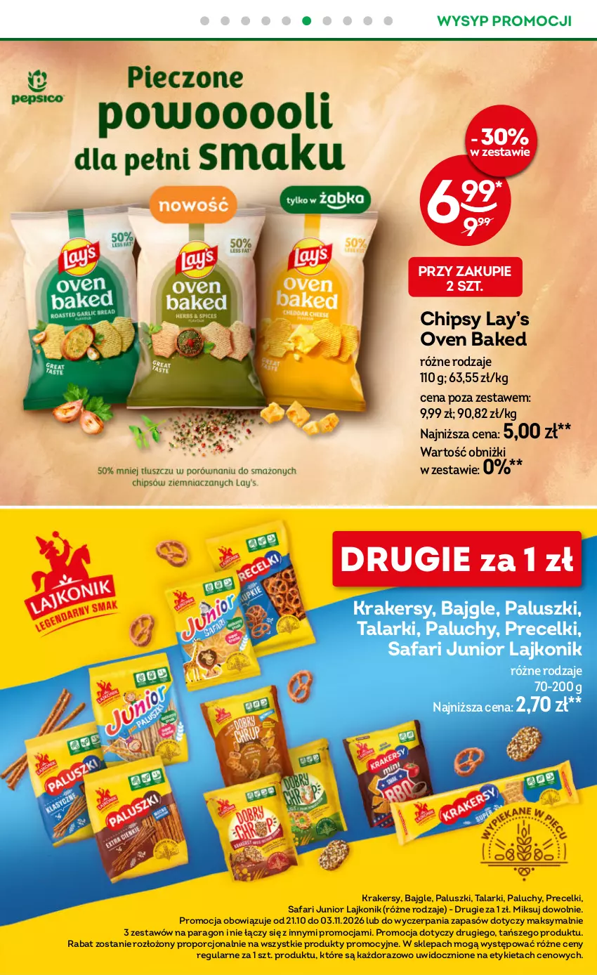 Gazetka promocyjna Żabka - gazetka-promocyjna-43-44-2026 - ważna 21.10 do 03.11.2026 - strona 25 - produkty: Bajgle, Chipsy, Fa, Krakersy, Lajkonik, Lay’s, Por, Precelki