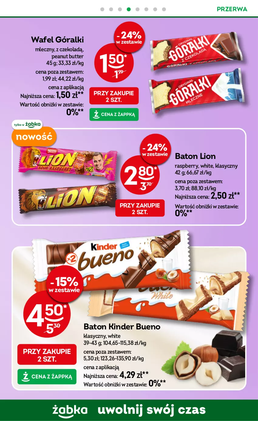Gazetka promocyjna Żabka - gazetka-promocyjna-43-44-2026 - ważna 21.10 do 03.11.2026 - strona 49 - produkty: Baton, Góralki, Kinder, Kinder Bueno, Lion