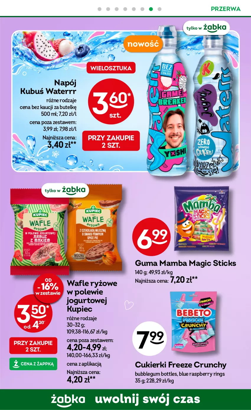 Gazetka promocyjna Żabka - gazetka-promocyjna-43-44-2026 - ważna 21.10 do 03.11.2026 - strona 52 - produkty: Cukier, Cukierki, Jogurt, Kubuś, Kubuś Waterrr, Kupiec, Mamba, Napój, Piec, Ryż, Wafle
