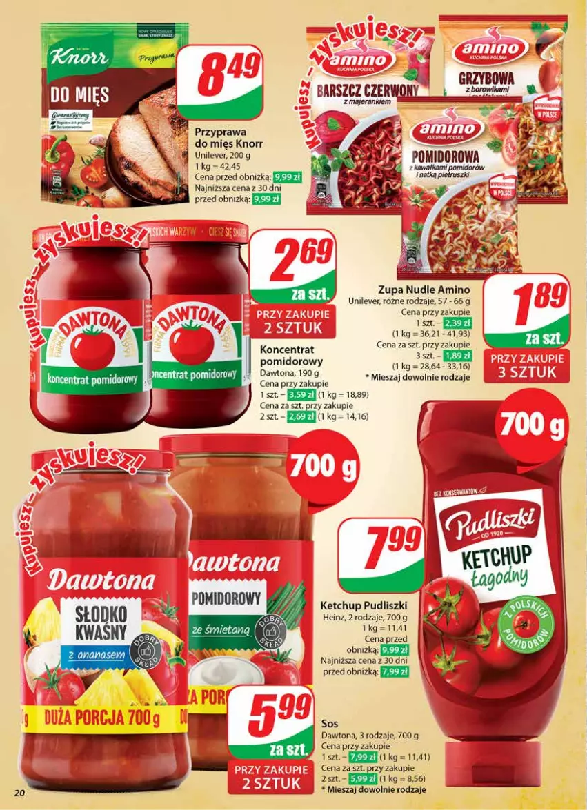 Gazetka promocyjna Dino - Gazetka 44 / 2024 - ważna 30.10 do 05.11.2024 - strona 20 - produkty: Dawtona, Heinz, Ketchup, Knorr, Pudliszki, Sos, Zupa