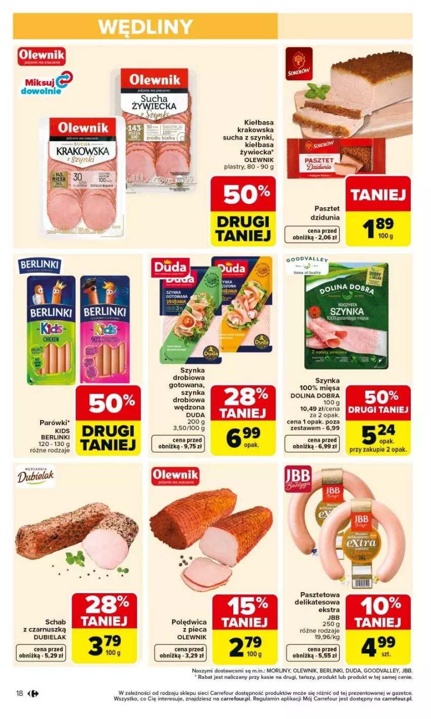 Gazetka promocyjna Carrefour - Gazetka Carrefour, Market od poniedziałku! - ważna 01.06 do 06.06.2026 - strona 20 - produkty: Berlinki, Duda, Fa, Kiełbasa, Kiełbasa krakowska, Morliny, Olewnik, Parówki, Pasztet, Piec, Polędwica, Szynka