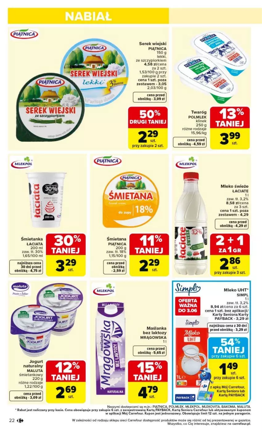 Gazetka promocyjna Carrefour - Gazetka Carrefour, Market od poniedziałku! - ważna 01.06 do 06.06.2026 - strona 24 - produkty: Bakoma, Jogurt, Jogurt naturalny, Maślanka, Mleko, Piątnica, POLMLEK, Ser, Serek, Serek wiejski, Twaróg