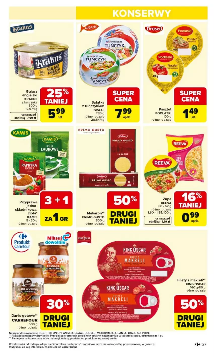 Gazetka promocyjna Carrefour - Gazetka Carrefour, Market od poniedziałku! - ważna 01.06 do 06.06.2026 - strona 29 - produkty: Danie gotowe, Fa, Gra, Graal, Kamis, Krakus, Kurczak, Lasagne, Makaron, Pasztet, Podlaski, Por, Sałat, Sałatka, Tuńczyk