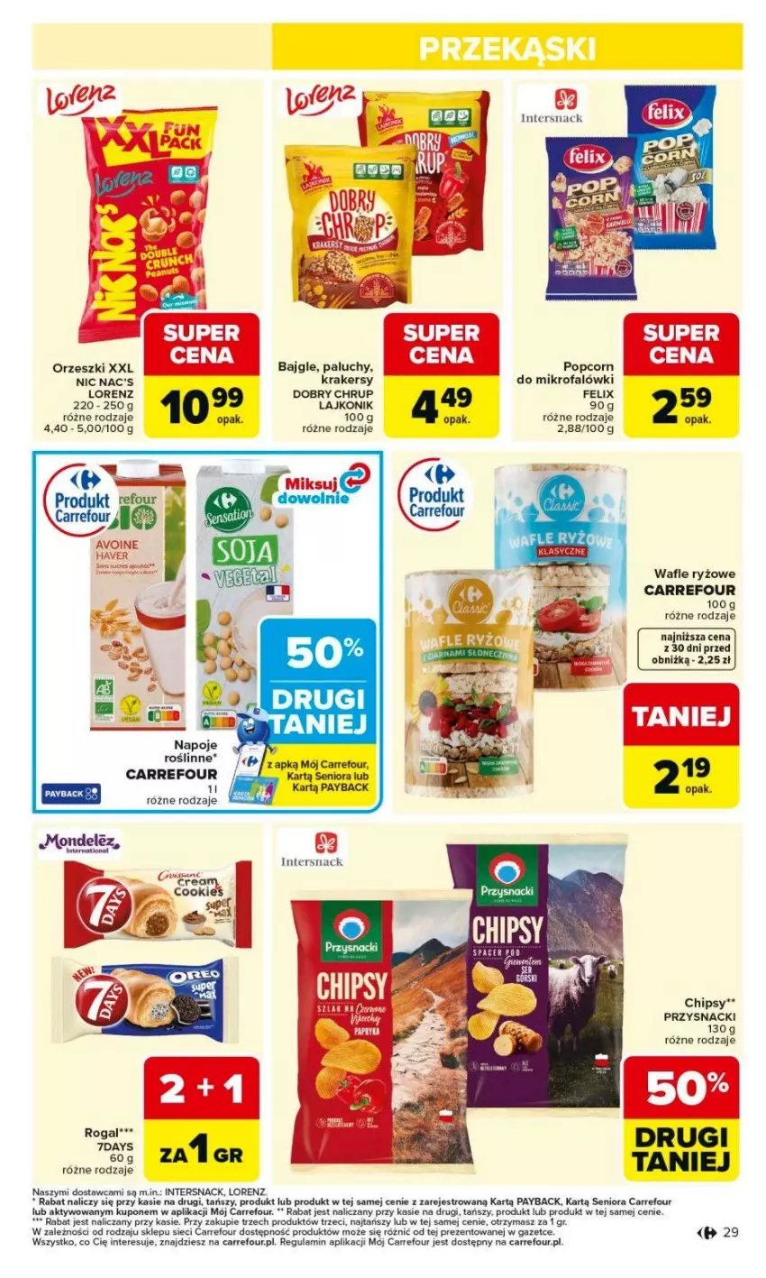 Gazetka promocyjna Carrefour - Gazetka Carrefour, Market od poniedziałku! - ważna 01.06 do 06.06.2026 - strona 31 - produkty: Bajgle, Chipsy, Fa, Felix, Krakersy, Lajkonik, Lorenz, Orzeszki, Popcorn, Przysnacki, Rogal, Ryż, Wafle