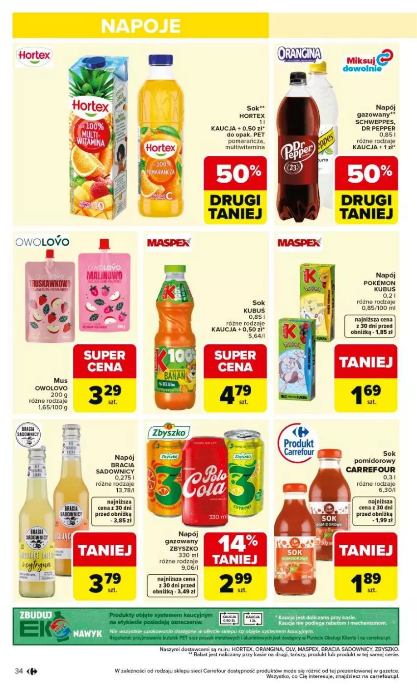 Gazetka promocyjna Carrefour - Gazetka Carrefour, Market od poniedziałku! - ważna 01.06 do 06.06.2026 - strona 36 - produkty: Gin, Hortex, Kubuś, Mus, Napój, Schweppes, Sok, Sok pomidorowy