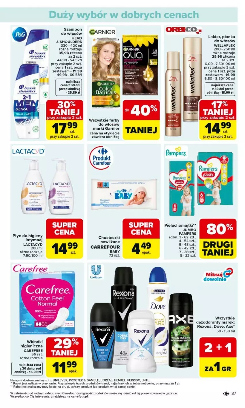 Gazetka promocyjna Carrefour - Gazetka Carrefour, Market od poniedziałku! - ważna 01.06 do 06.06.2026 - strona 39 - produkty: Chusteczki, Dove, Fa, Garnier, Lactacyd, Lakier, LG, Majtki, Pampers, Pieluchomajtki, Rexona, Ser, Szampon, Wella, Wellaflex, Wkładki