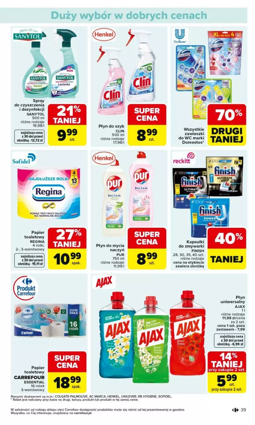 Gazetka promocyjna Carrefour - Gazetka Carrefour, Market od poniedziałku! - ważna 01.06 do 06.06.2026 - strona 41 - produkty: Ajax, Clin, Colgate, Domestos, Fa, Finish, Gin, LG, Palmolive, Papier, Papier toaletowy, Płyn do mycia, Płyn do szyb, Pur, Rolki, Rum, Sanytol, Zawieszki, Zmywarki