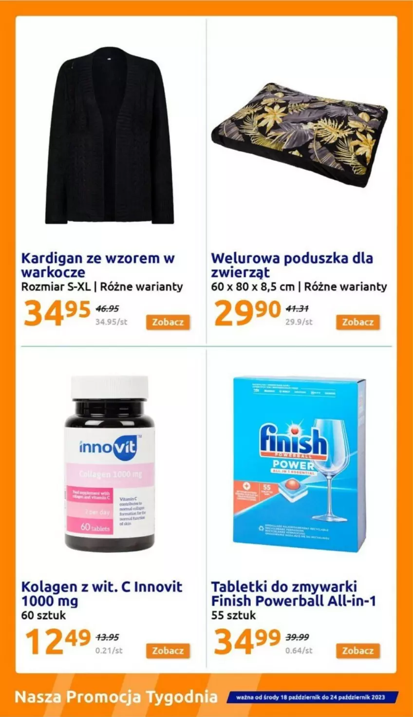 Gazetka promocyjna Action - ważna 18.10 do 24.10.2023 - strona 9 - produkty: Finish, Kardigan, Koc, Kolagen, Poduszka, Tablet, Tabletki do zmywarki, Zmywarki