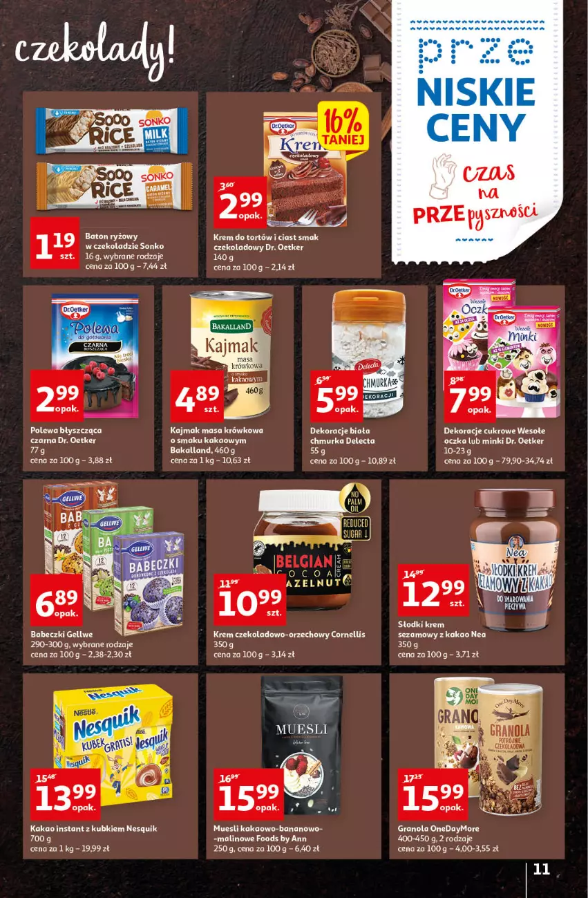 Gazetka promocyjna Auchan - przeNISKIE CENY czas na przepyszności Hipermarkety - ważna 17.03 do 23.03.2022 - strona 11 - produkty: Bakalland, Baton, Delecta, Dr. Oetker, Gra, Granola, Kakao, Masa krówkowa, Nesquik, Ryż, Sezam, Sonko