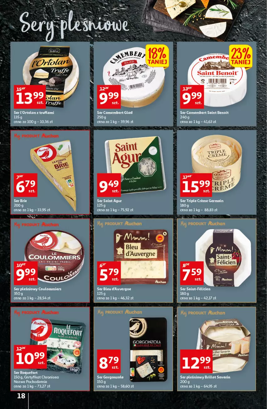 Gazetka promocyjna Auchan - przeNISKIE CENY czas na przepyszności Hipermarkety - ważna 17.03 do 23.03.2022 - strona 18 - produkty: Brie, Camembert, Gorgonzola, Ser, Ser pleśniowy