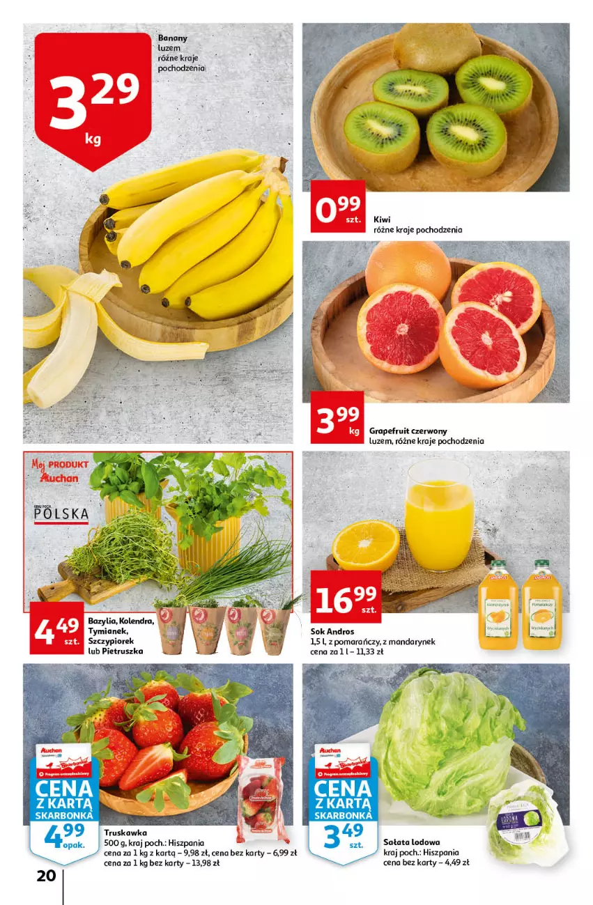 Gazetka promocyjna Auchan - przeNISKIE CENY czas na przepyszności Hipermarkety - ważna 17.03 do 23.03.2022 - strona 20 - produkty: Bazyl, Bazylia, Gra, Kiwi, Kolendra, Pietruszka, Sałat, Sałata lodowa, Sok