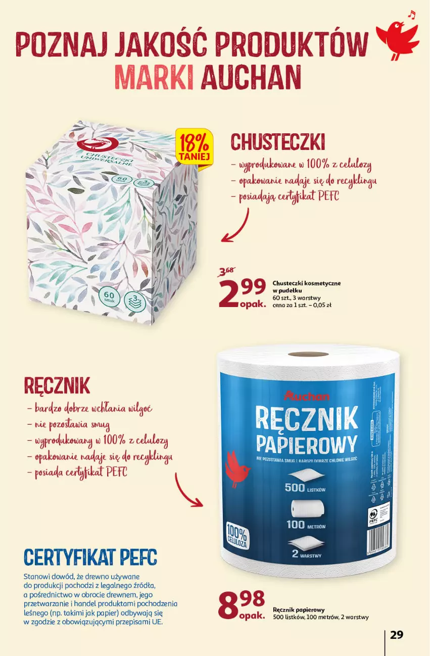 Gazetka promocyjna Auchan - przeNISKIE CENY czas na przepyszności Hipermarkety - ważna 17.03 do 23.03.2022 - strona 29 - produkty: Chusteczki, Chusteczki kosmetyczne, Papier, Ręcznik