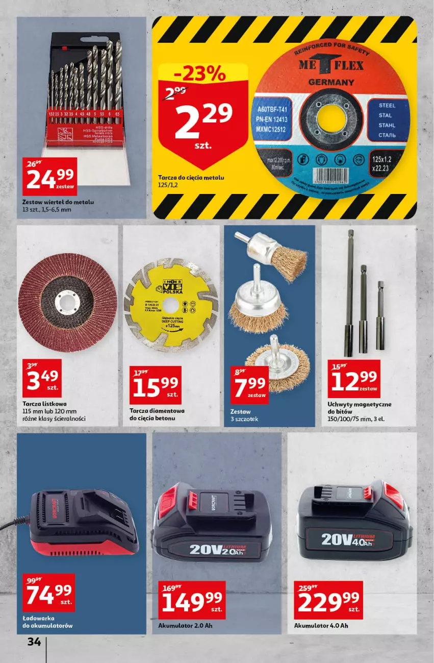 Gazetka promocyjna Auchan - przeNISKIE CENY czas na przepyszności Hipermarkety - ważna 17.03 do 23.03.2022 - strona 34 - produkty: Akumulator, Tarcza diamentowa, Uchwyty, Zestaw wierteł
