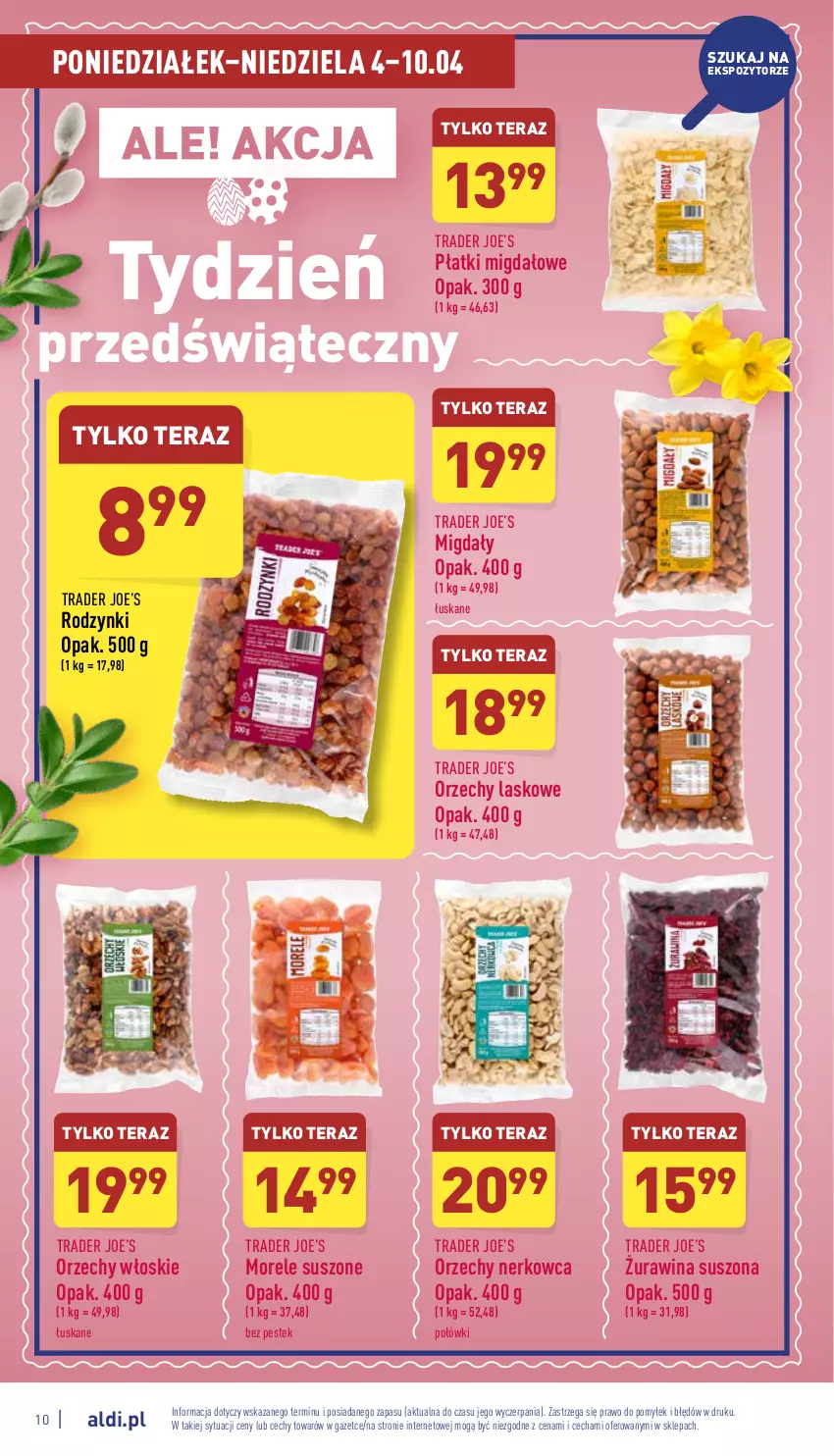 Gazetka promocyjna Aldi - Pełny katalog - ważna 04.04 do 10.04.2022 - strona 10 - produkty: Migdały, Orzechy włoskie, Rodzynki, Stek, Tera