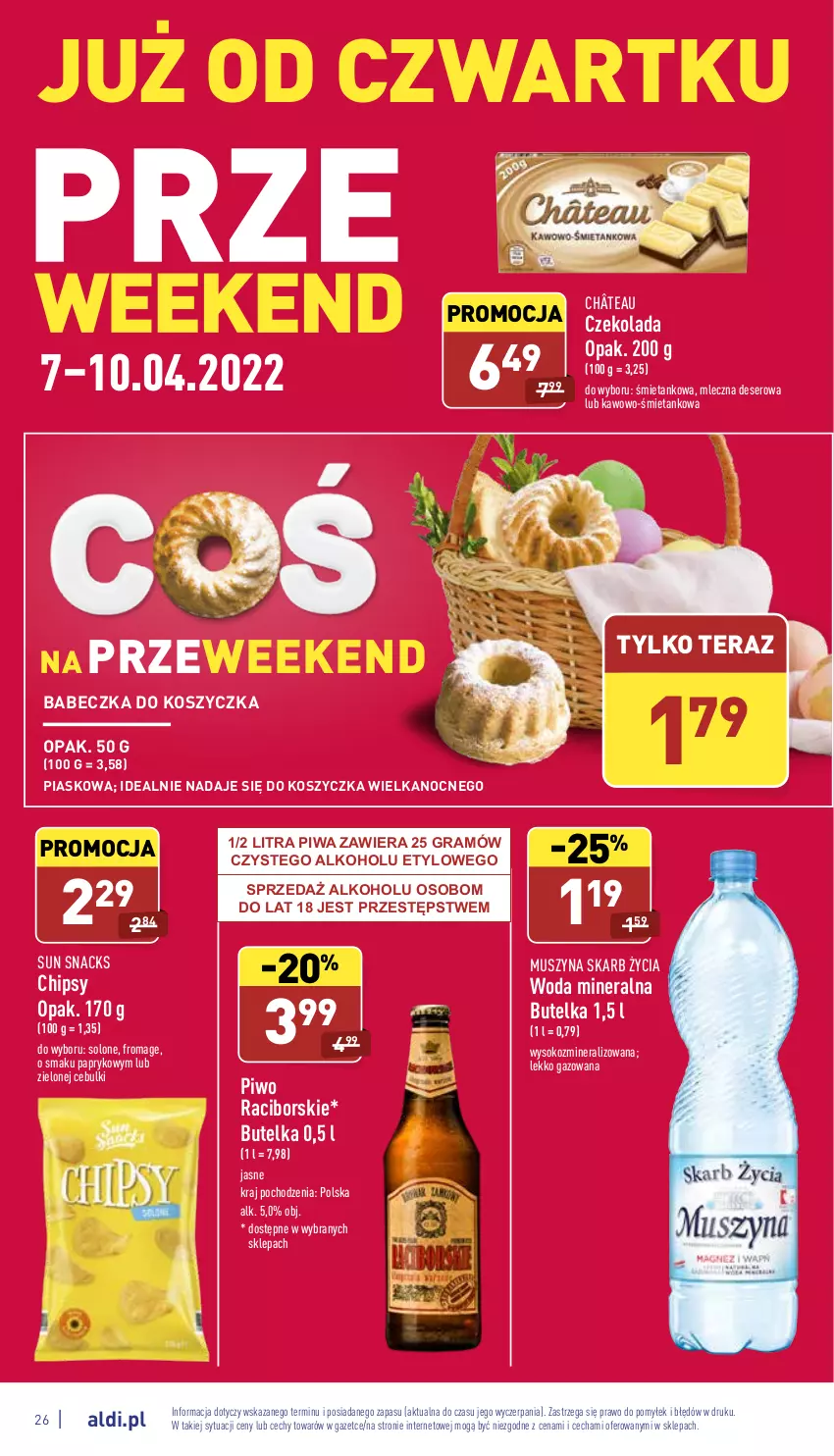 Gazetka promocyjna Aldi - Pełny katalog - ważna 04.04 do 10.04.2022 - strona 26 - produkty: Chipsy, Czekolada, Deser, Gra, Kosz, Mus, Piwa, Piwo, Ser, Sok, Szyna, Tera, Woda, Woda mineralna