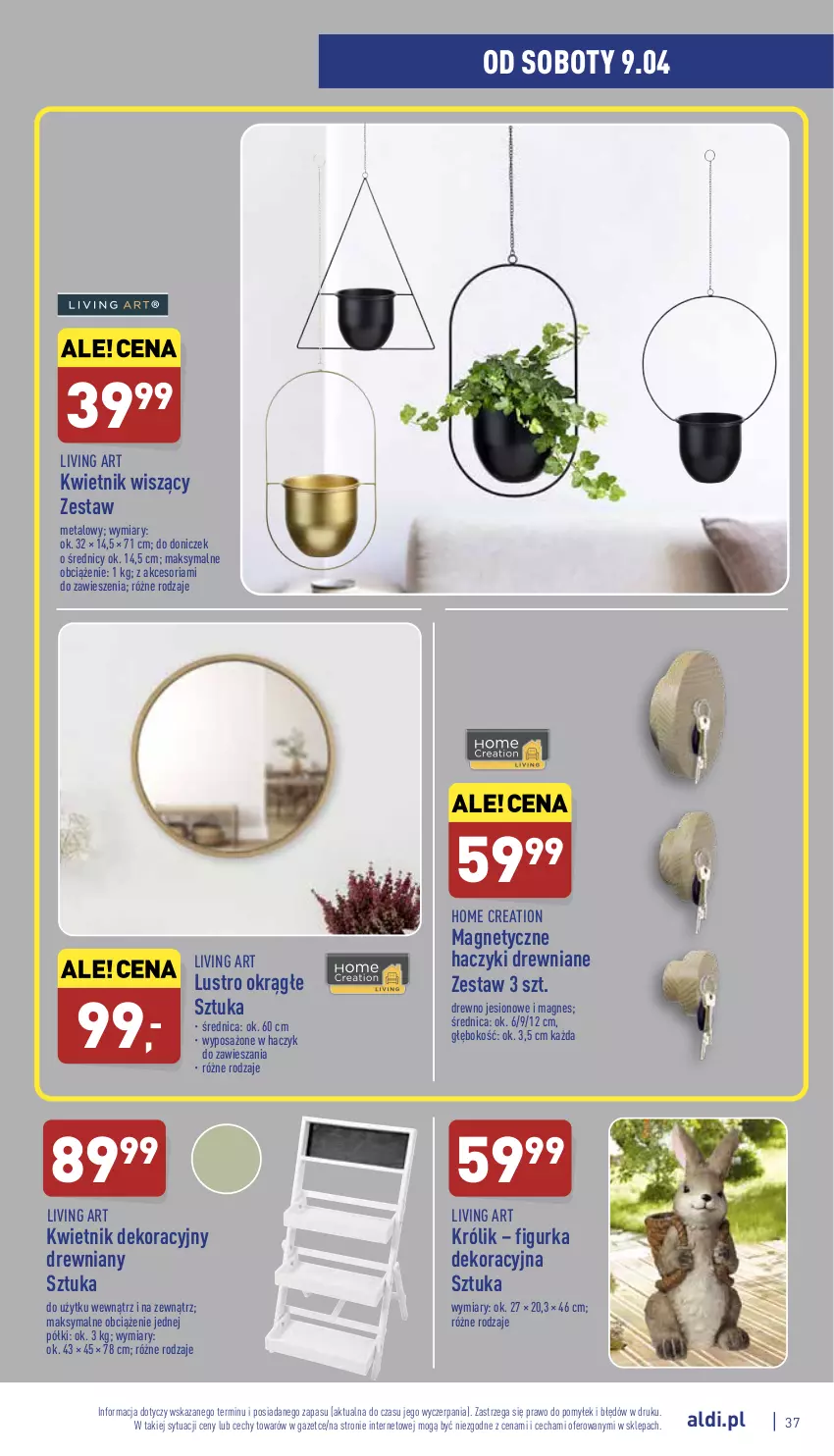 Gazetka promocyjna Aldi - Pełny katalog - ważna 04.04 do 10.04.2022 - strona 37 - produkty: Haczyk, Królik, Kwietnik, Lustro