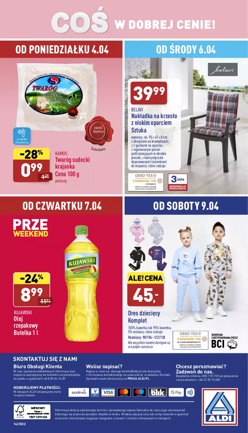 Gazetka promocyjna Aldi - Pełny katalog - ważna 04.04 do 10.04.2022 - strona 42 - produkty: Biuro, Dres, Dzieci, KaMos, Krzesło, Kujawski, O nas, Olej, Olej rzepakowy, Por, Twaróg, Wełna