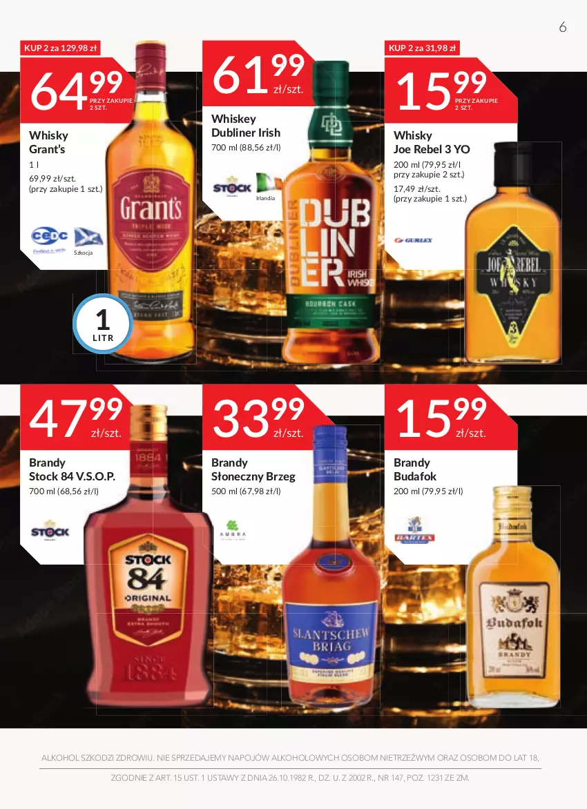 Gazetka promocyjna Stokrotka - Oferta alkoholowa - ważna 23.06 do 20.07.2022 - strona 6 - produkty: Brandy, Gra, Koc, Stock, Whiskey, Whisky