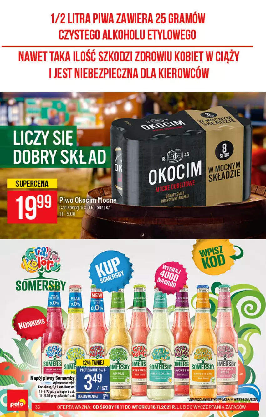 Gazetka promocyjna PoloMarket - Gazetka pomocyjna - ważna 10.11 do 16.11.2021 - strona 36 - produkty: Carlsberg, Koc, Napój, Okocim, Piec, Piwo, Somersby