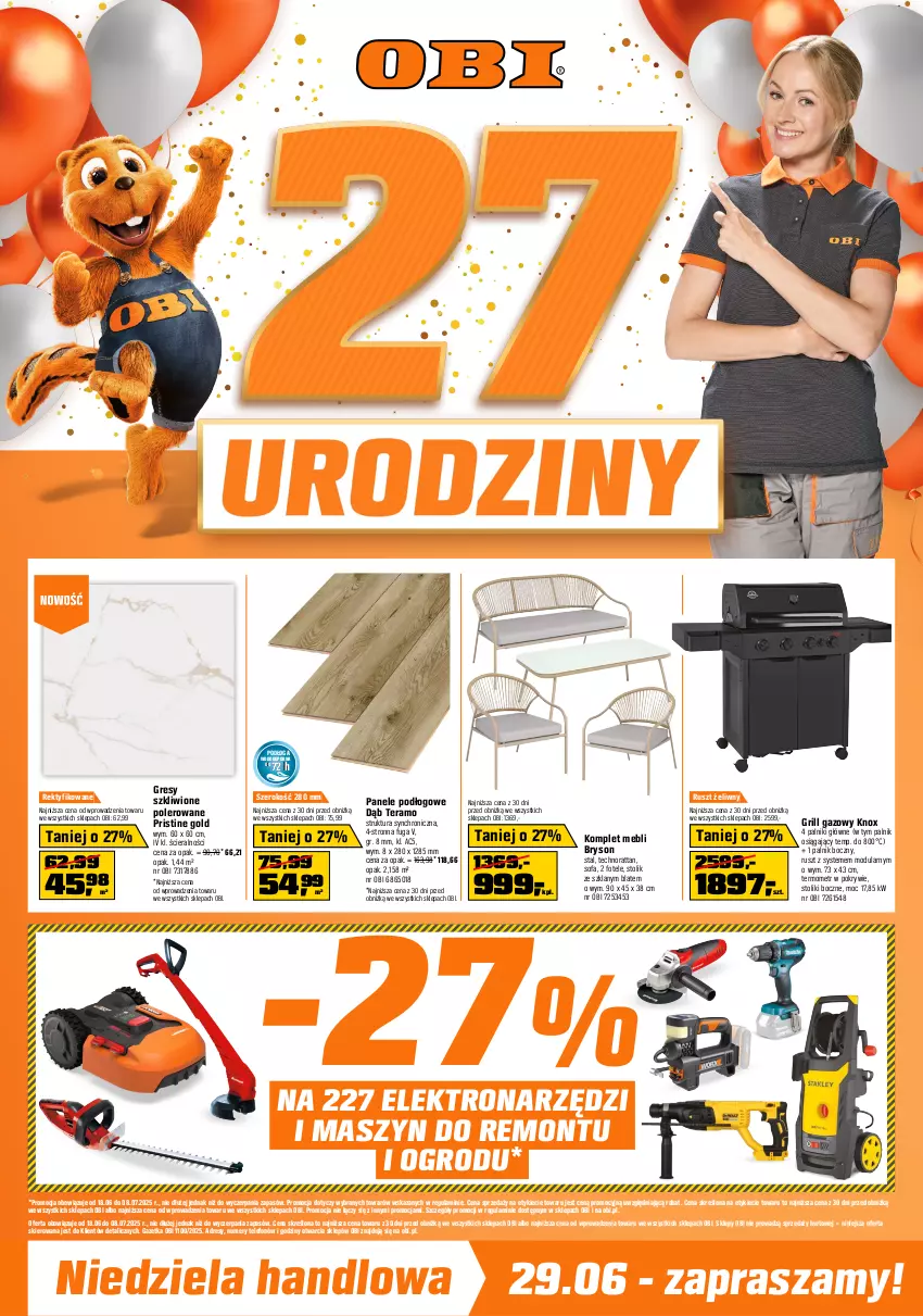 Gazetka promocyjna Obi - Gazetka OBI - ważna 18.06 do 08.07.2025 - strona 1 - produkty: Dres, Fa, Fotel, Gres, Grill, Grill gazowy, Por, Sofa, Stolik, Telefon, Tera, Termometr
