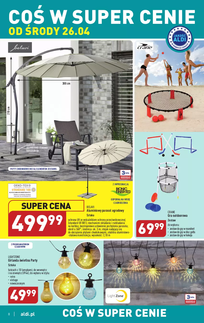 Gazetka promocyjna Aldi - COŚ w tym tygodniu - ważna 26.04 do 29.04.2023 - strona 8 - produkty: Chodnik, Fa, Girlanda, Gra, Gry, Parasol, Płyta, Por, Rama, Sok, Stojak, Top