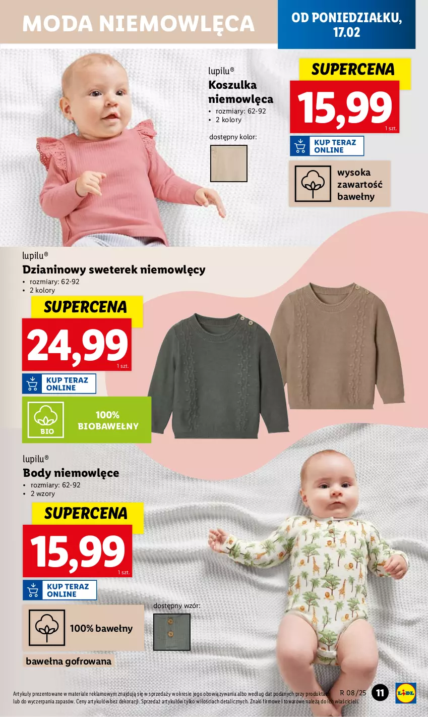 Gazetka promocyjna Lidl - GAZETKA - ważna 17.02 do 22.02.2025 - strona 11 - produkty: Body, Kosz, Koszulka, Moda, Sok, Sweter, Wełna