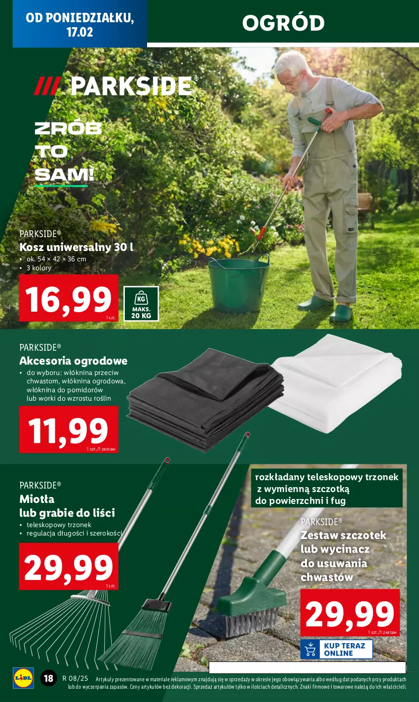 Gazetka promocyjna Lidl - GAZETKA - ważna 17.02 do 22.02.2025 - strona 18 - produkty: Gra, Kosz, Miotła, Ogród, Parkside, Teleskop