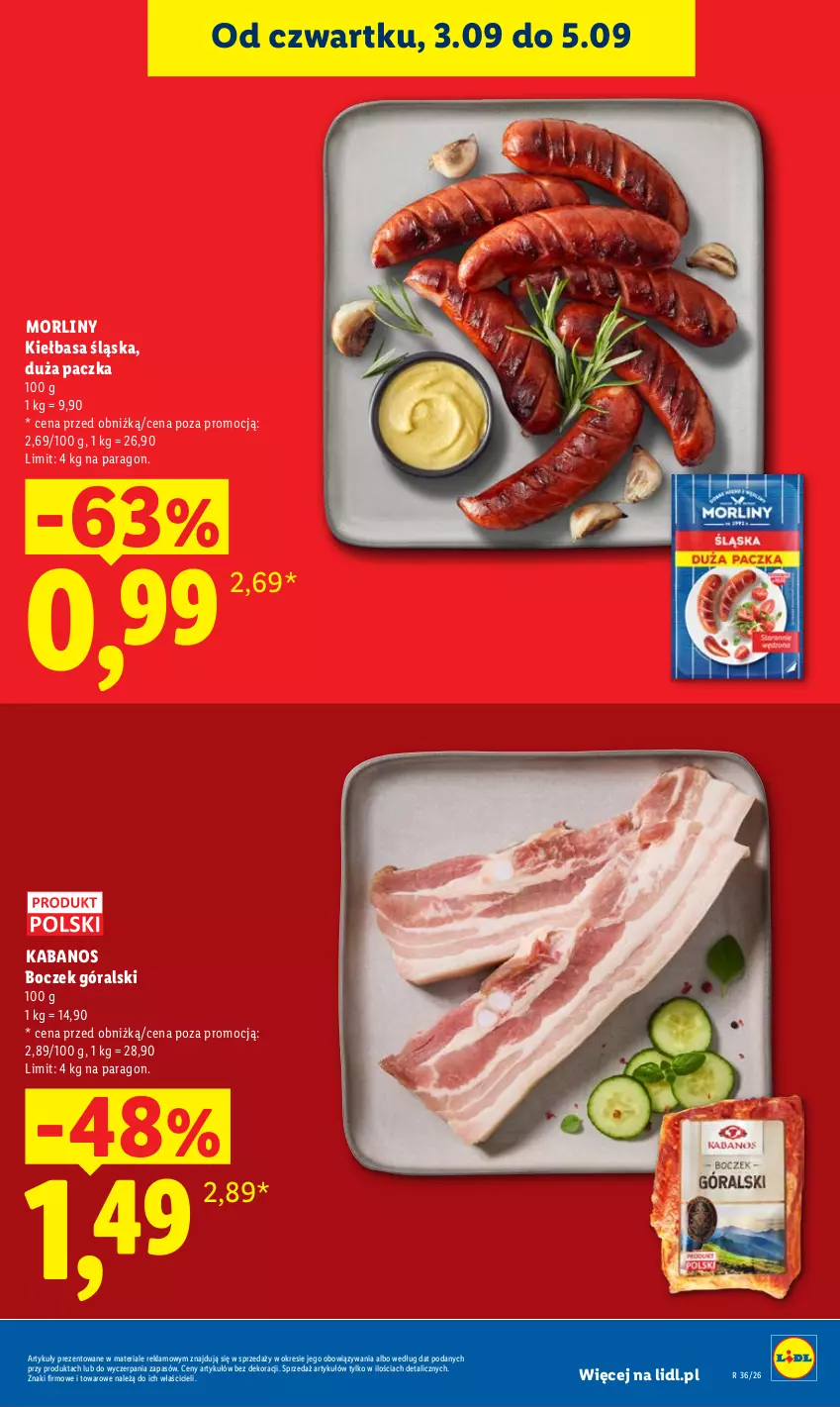Gazetka promocyjna Lidl - Gazetka ważna od 3.09 do 5.09 - ważna 03.09 do 05.09.2026 - strona 11 - produkty: Boczek, Kabanos, Kiełbasa, Kiełbasa śląska, Morliny