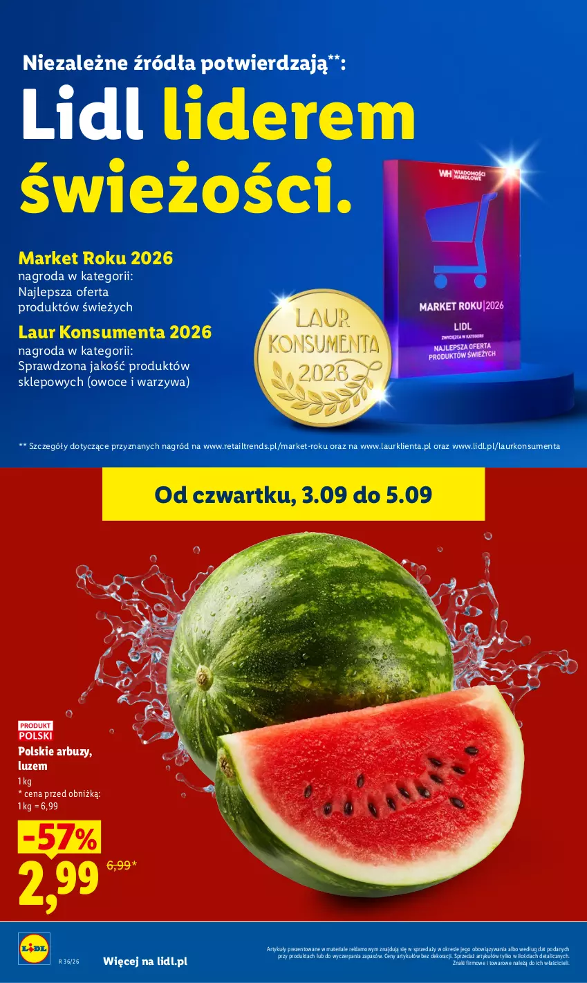 Gazetka promocyjna Lidl - Gazetka ważna od 3.09 do 5.09 - ważna 03.09 do 05.09.2026 - strona 38 - produkty: Arbuz, Laur, Owoce, Warzywa