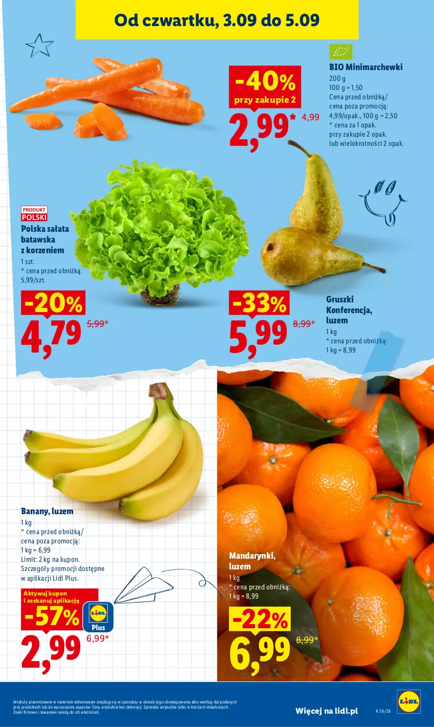 Gazetka promocyjna Lidl - Gazetka ważna od 3.09 do 5.09 - ważna 03.09 do 05.09.2026 - strona 45 - produkty: Banany, Gruszki, Mandarynki, Sałat