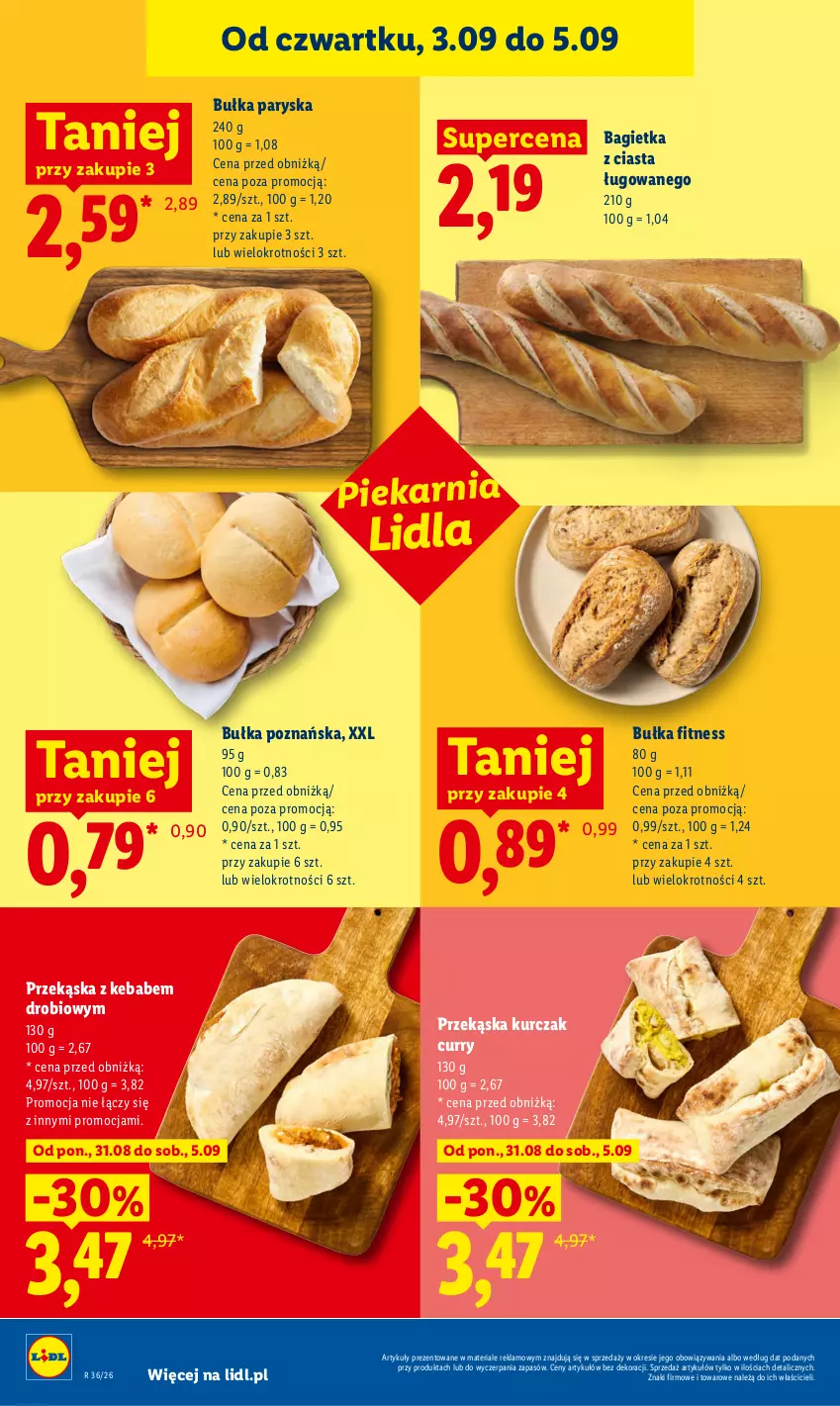 Gazetka promocyjna Lidl - Gazetka ważna od 3.09 do 5.09 - ważna 03.09 do 05.09.2026 - strona 50 - produkty: Bagietka, Bułka, Bułka fitness, Kebab, Kurczak