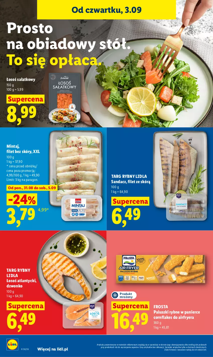 Gazetka promocyjna Lidl - Gazetka ważna od 3.09 do 5.09 - ważna 03.09 do 05.09.2026 - strona 58 - produkty: Frosta, Mintaj, Paluszki rybne, Sałat, Sandacz, Stół