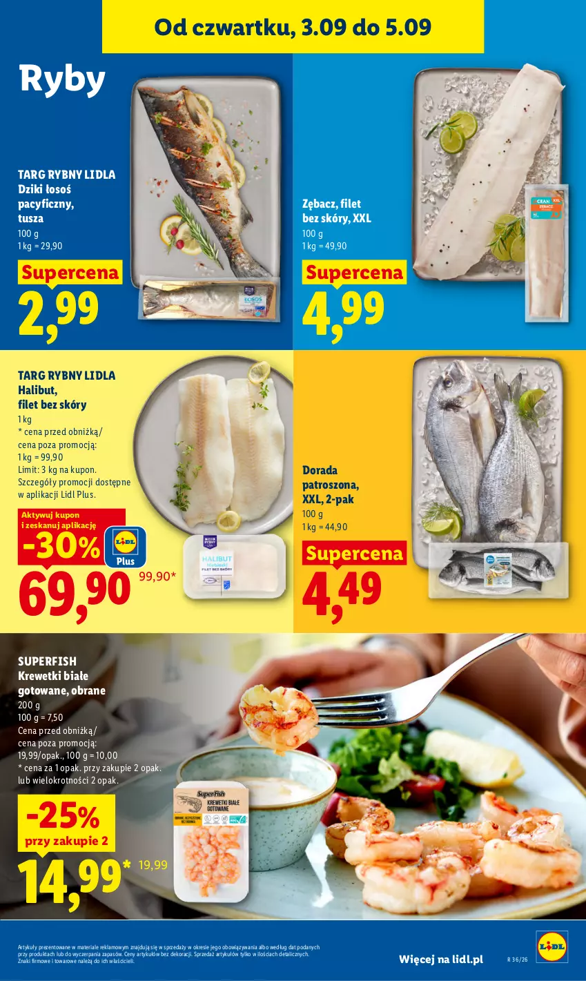 Gazetka promocyjna Lidl - Gazetka ważna od 3.09 do 5.09 - ważna 03.09 do 05.09.2026 - strona 59 - produkty: Halibut, Krewetki, Tusz