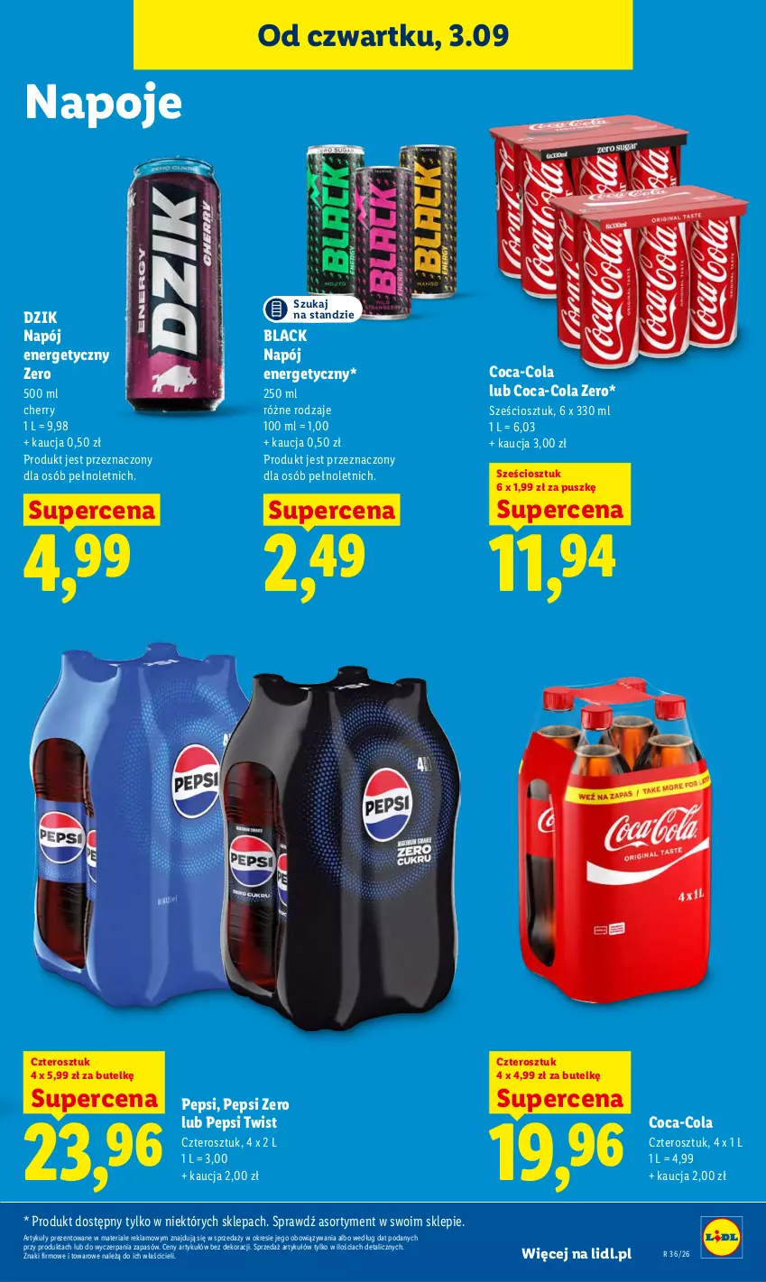 Gazetka promocyjna Lidl - Gazetka ważna od 3.09 do 5.09 - ważna 03.09 do 05.09.2026 - strona 67 - produkty: Coca-Cola, Lack, Napój, Napój energetyczny, Napoje, Pepsi