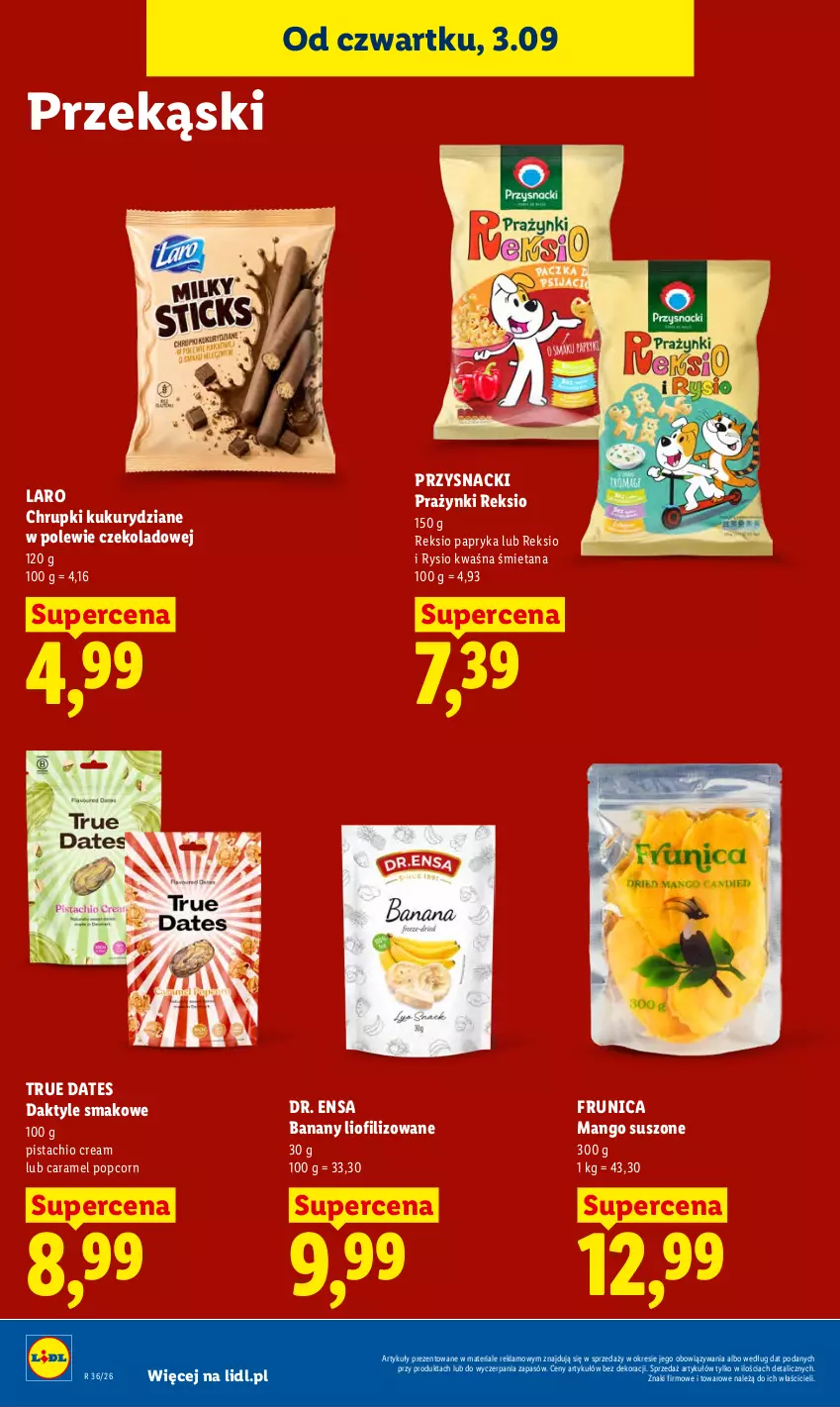 Gazetka promocyjna Lidl - Gazetka ważna od 3.09 do 5.09 - ważna 03.09 do 05.09.2026 - strona 76 - produkty: Banany, Chrupki, Daktyle, Mango, Mango suszone, Papryka, Popcorn, Przysnacki