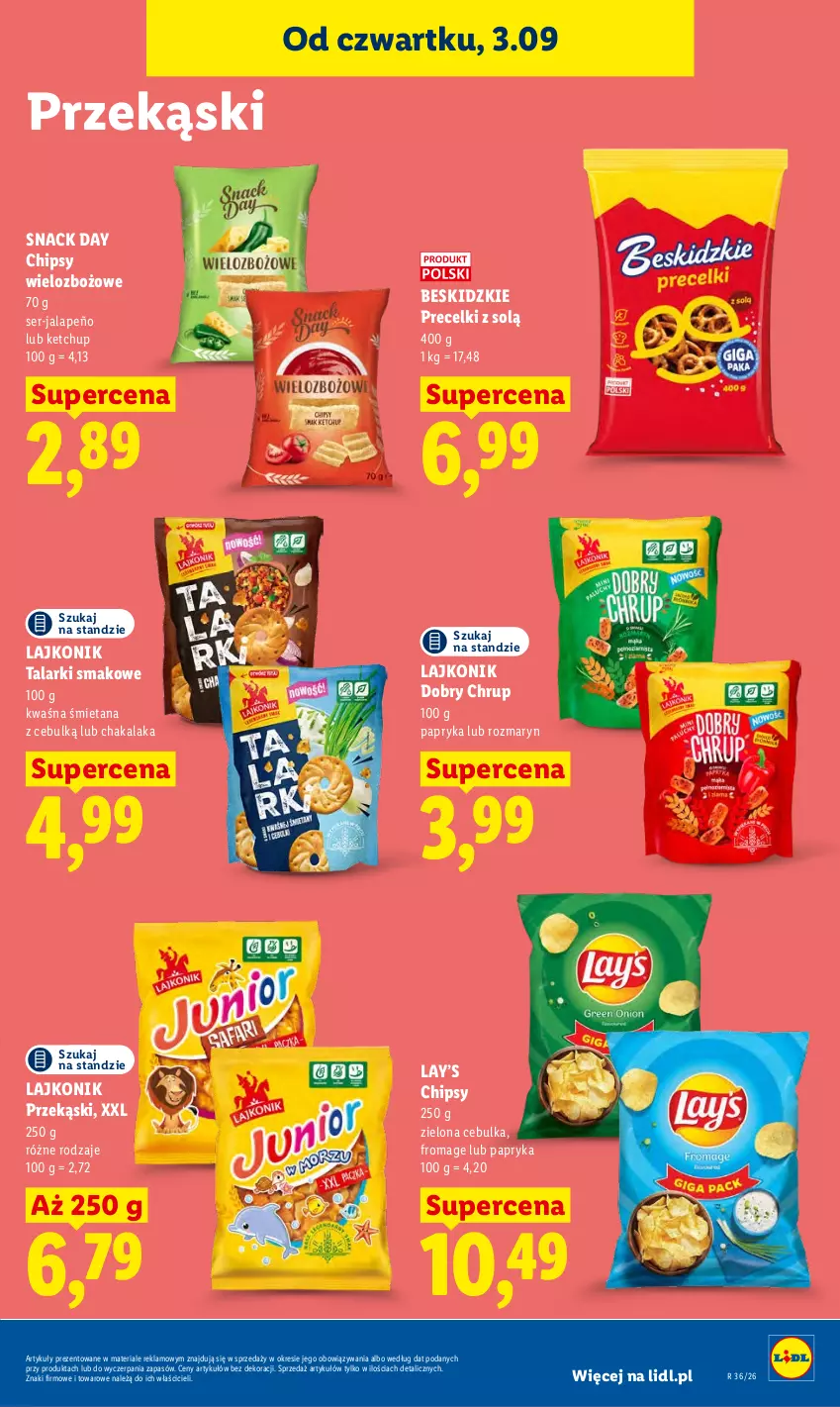 Gazetka promocyjna Lidl - Gazetka ważna od 3.09 do 5.09 - ważna 03.09 do 05.09.2026 - strona 77 - produkty: Beskidzki, Chipsy, Ketchup, Lajkonik, Lay’s, Papryka, Precelki, Ser