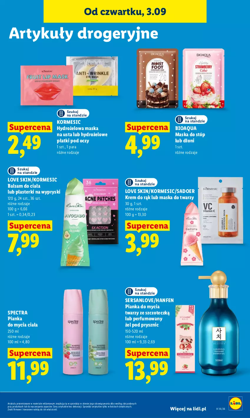 Gazetka promocyjna Lidl - Gazetka ważna od 3.09 do 5.09 - ważna 03.09 do 05.09.2026 - strona 85 - produkty: Balsam do ciała, Hydrożelowe płatki pod oczy, Krem do rąk, Maska, Maska do stóp, Maska do twarzy, Perfum, Pianka do mycia twarzy, Plasterki, Ser