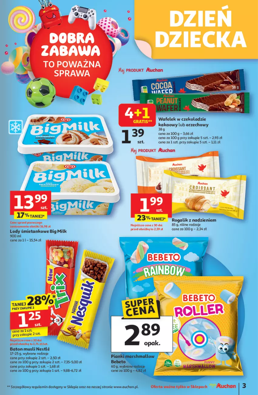 Gazetka promocyjna Auchan - Uśmiech mamy? Zaplanowany! Moje - ważna 22.05 do 28.05.2025 - strona 3 - produkty: Baton, Big Milk, Croissant, Kakao, Lody, Mars, Mus, Rogal, Roller, Wafelek