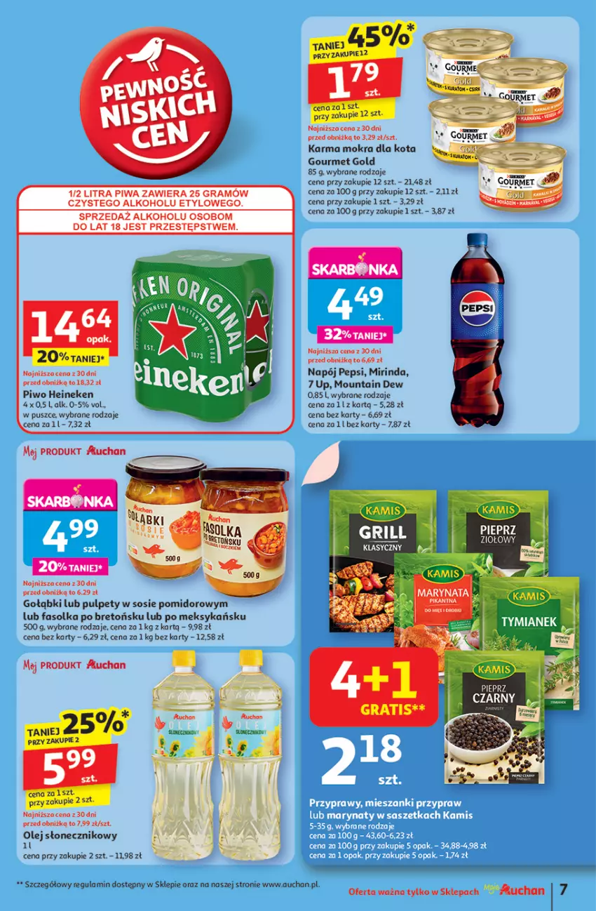 Gazetka promocyjna Auchan - Uśmiech mamy? Zaplanowany! Moje - ważna 22.05 do 28.05.2025 - strona 9 - produkty: Fa, Gourmet Gold, Gra, Heineken, Mirinda, Napój, Olej, Olej słonecznikowy, Pepsi, Piwa, Piwo, Pulpety, Sos
