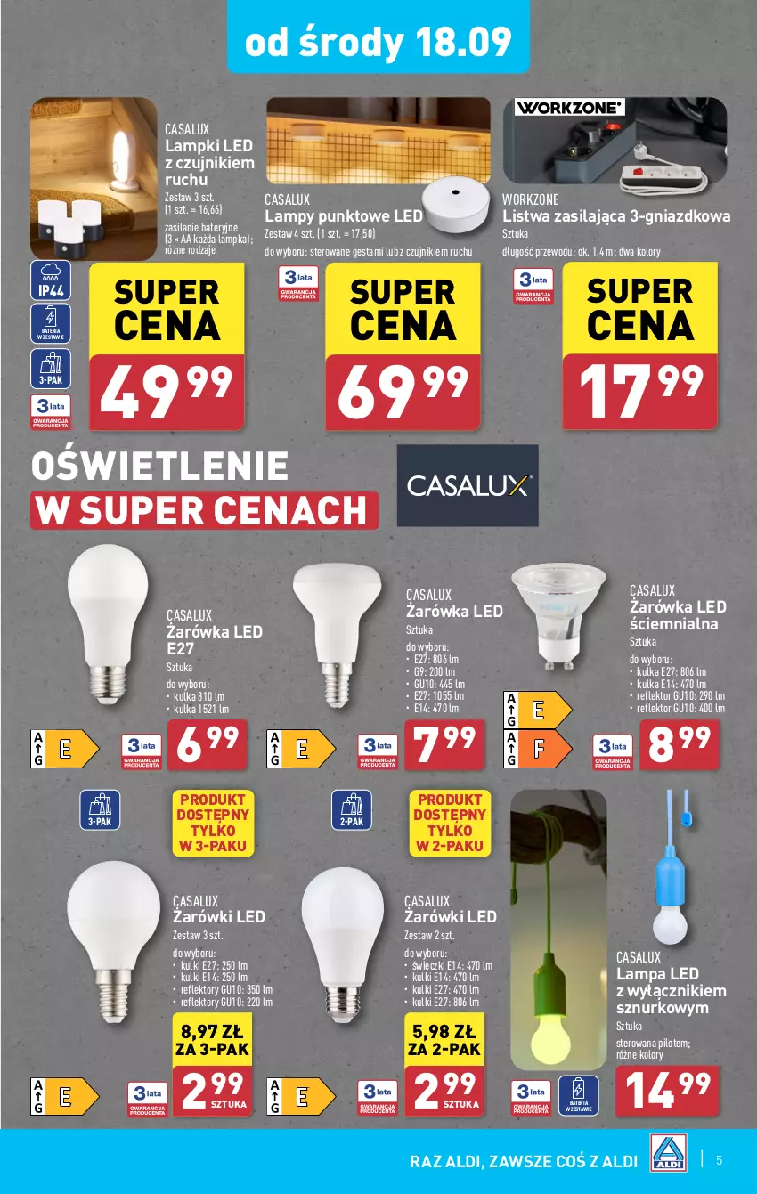 Gazetka promocyjna Aldi - Artykuły przemysłowe i tekstylia - ważna 16.09 do 21.09.2024 - strona 5 - produkty: Bateria, Lampa, Lampa LED, Listwa, Reflektor, Silan