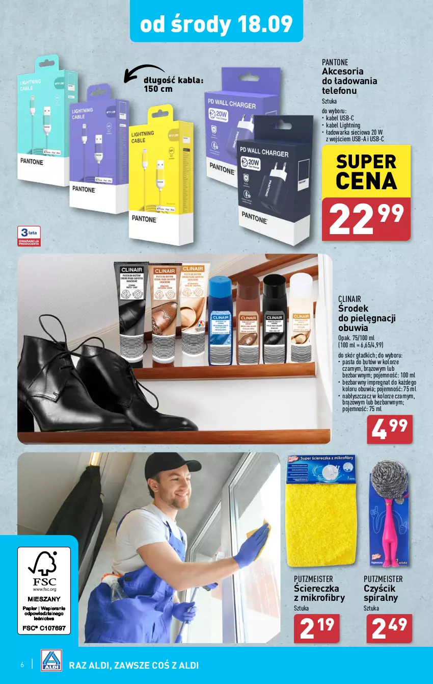 Gazetka promocyjna Aldi - Artykuły przemysłowe i tekstylia - ważna 16.09 do 21.09.2024 - strona 6 - produkty: Clin, Kabel USB, Putzmeister, Telefon, Warka